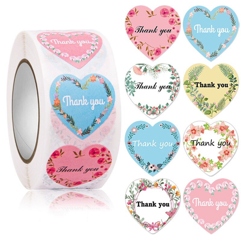 500pcs Thank You Stickers Heart Shape Kraft Paper Business Stickers Bag Sealing Wedding Birthday Party Gifts Packaging Supplies PartyDecorHQ