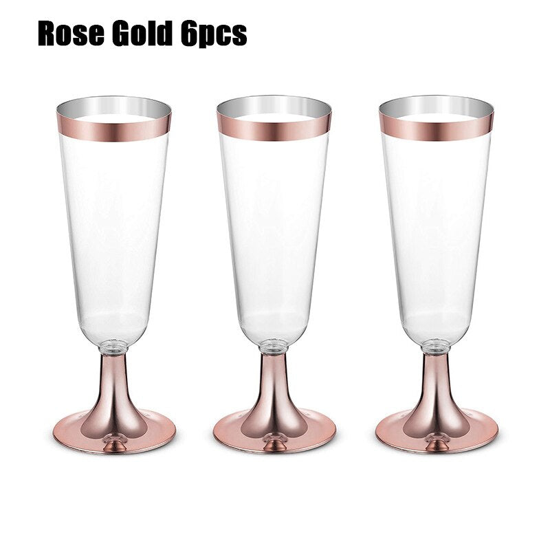 pcs Rose Gold Silver Disposable Goblets Cup Plastic Transparent Drink Champagne Cups Wedding Birthday Party Festival Supplies 