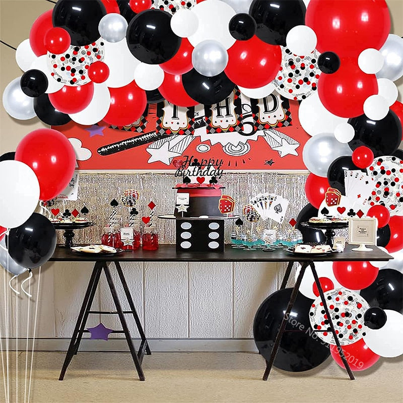 Red Black Silver Balloon Garland Arch Kit, Las Vegas Casino Party Decors alloon BBQ Hollywood Poker Theme Birthday Graduatio Inflatable Decorations