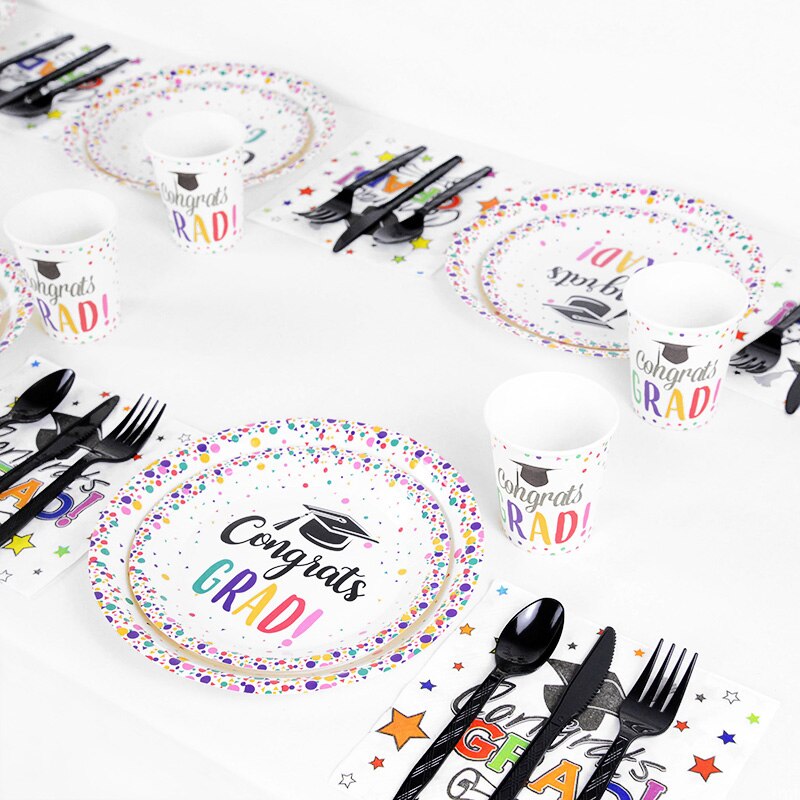 Graduation Party Disposable Tableware Congrats Grad Paper Plate Cup Napkin Set Class Supplies 