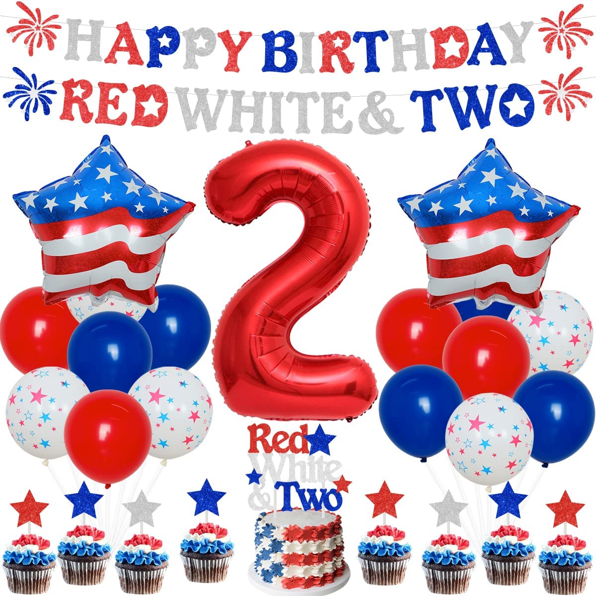 Little Firecracker 4th of July 2nd Birthday Party Decorations Balloons Banner for USA Independence Day Supplies PartyDecorHQ