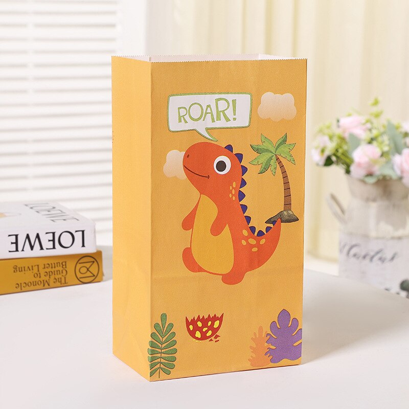 pcs Cartoon Dinosaur Gifts Bags Kraft Paper Candy Cooking Bag Packaging Jungle Birthday Decoration Baby Shower Guests Gift 