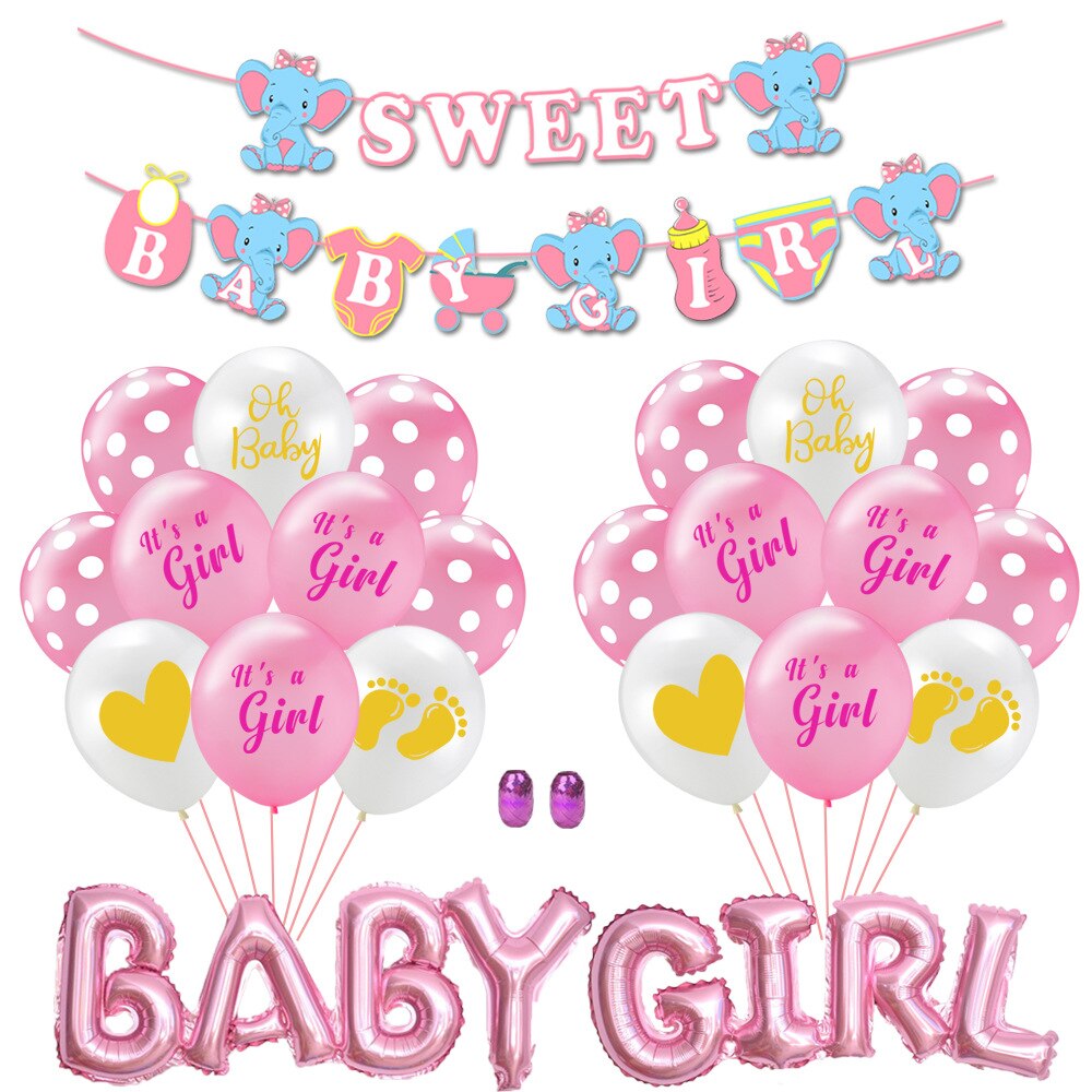 Girl Theme Party Decoration Wave Dot Foil Confetti Balloons Set Baby Gender Reveal Supplies 