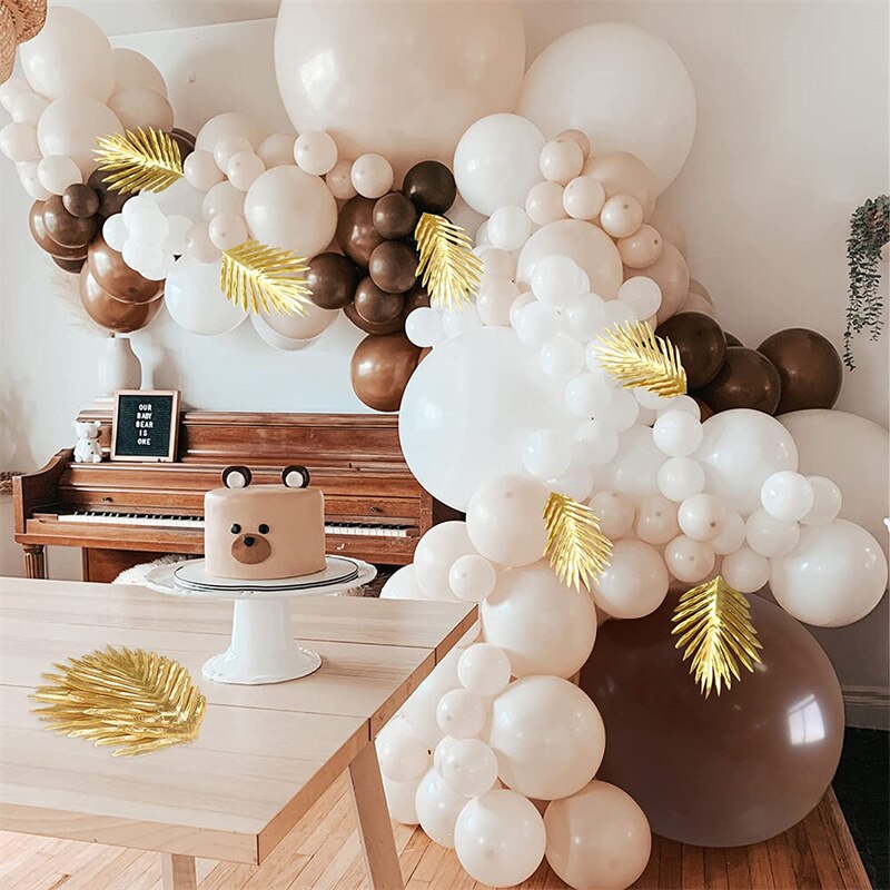 Brown Balloon Garland Party Decoration White Confetti Gold Leaf Set Baby Shower Birthday Inflatable Decorations