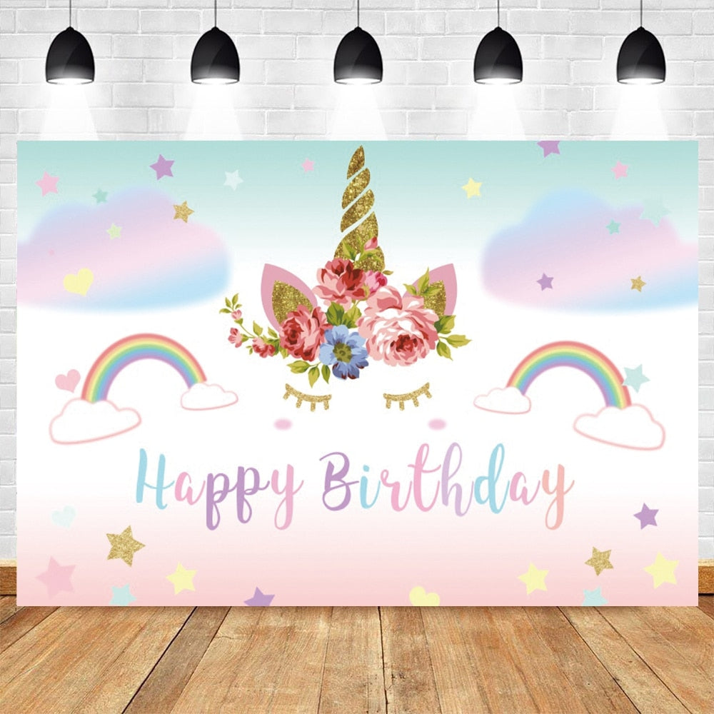 Rainbow Unicorn Backdrop Newborn Baby Shower Birthday Party Decor Photography Background Photophone Studio Shoots Photographic 