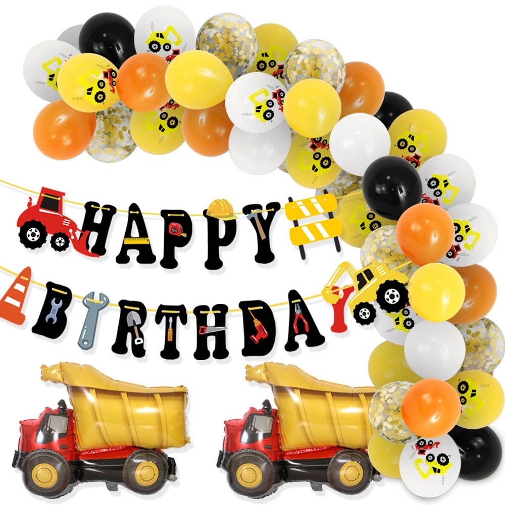 Excavator Party Decorations Yellow Gold Truck Confetii Balloon Happy Birthday Banner for Boys Birthday Party Supplies PartyDecorHQ