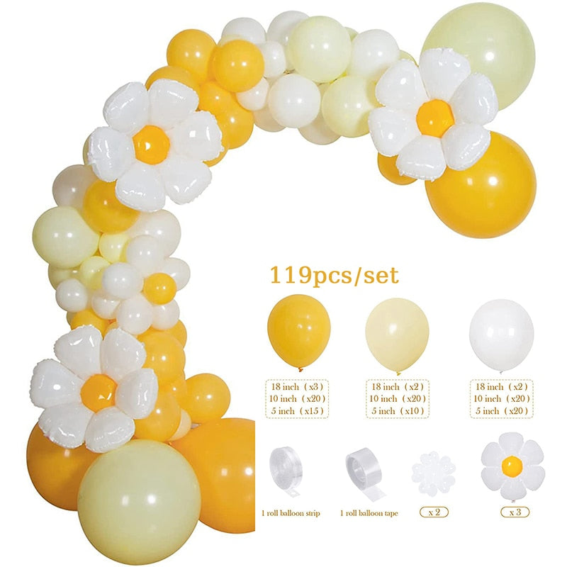 119pcs Yellow Daisy Flower Balloon Arch Garland Kit for Wedding Birthday Party Decoration Gender Reveal Baby Shower Background PartyDecorHQ