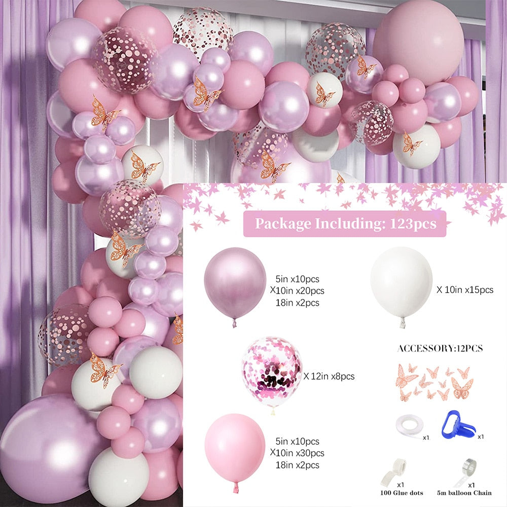 pcs Pink Macaron Metal Balloon Set Butterfly Balloons Garland Arche Birthday Party Decoration Wedding Decor Baby Shower 