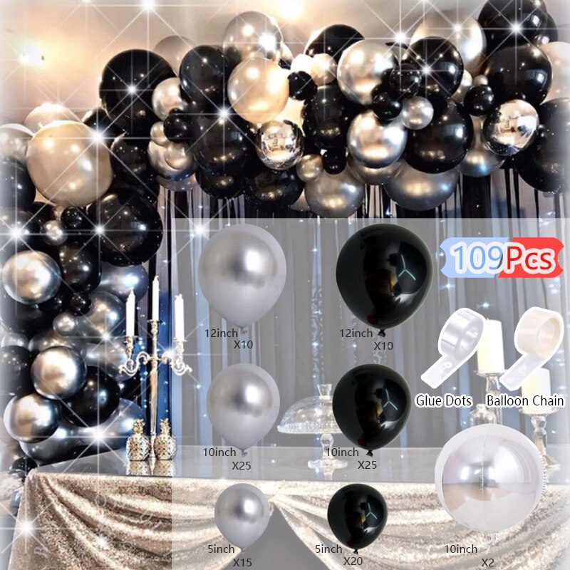 Balloon Arch Set Black Gold Pink Sequins Balloons Garland Aldult Baby Baptism Shower Birthday Decoration Party Inflatable Decorations