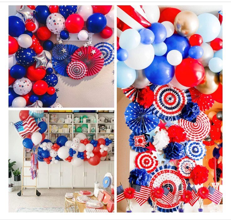 Party Decorations Red Blue White Balloon Garland Arch Kit Paper Fan for Kids Baby Shower Birthday Party Supplies PartyDecorHQ