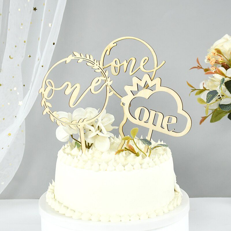 Wooden One Cake Topper Baby st Happy Birthday Toppers Love Newborn Party Dessert Decor Shower Supplies 