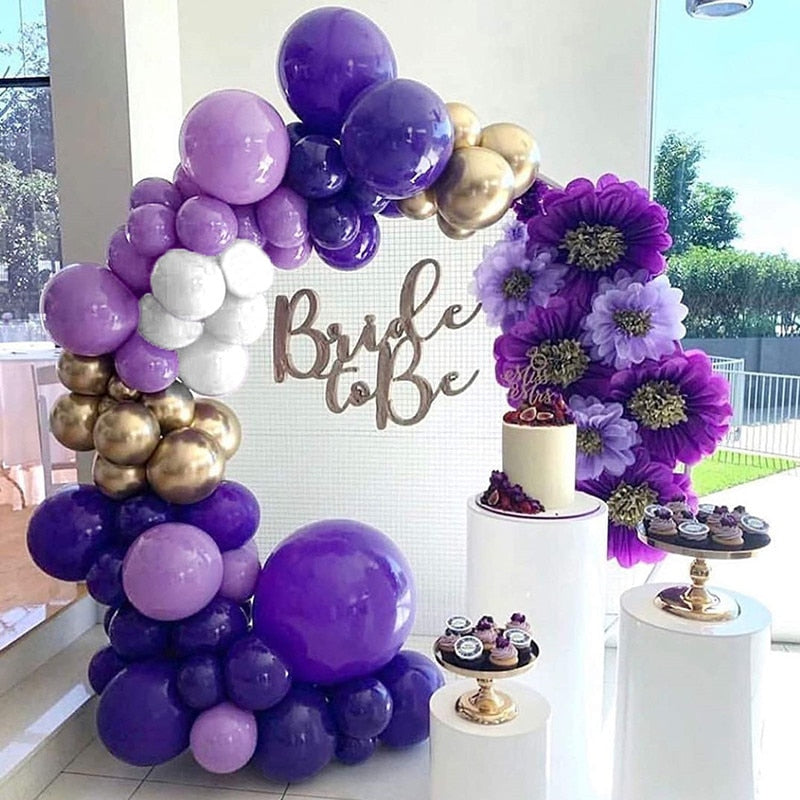 Purple Party Decoration Golden Confetti Balloons Set Birthday Wedding Anniversary Valentine's Day Supplies 