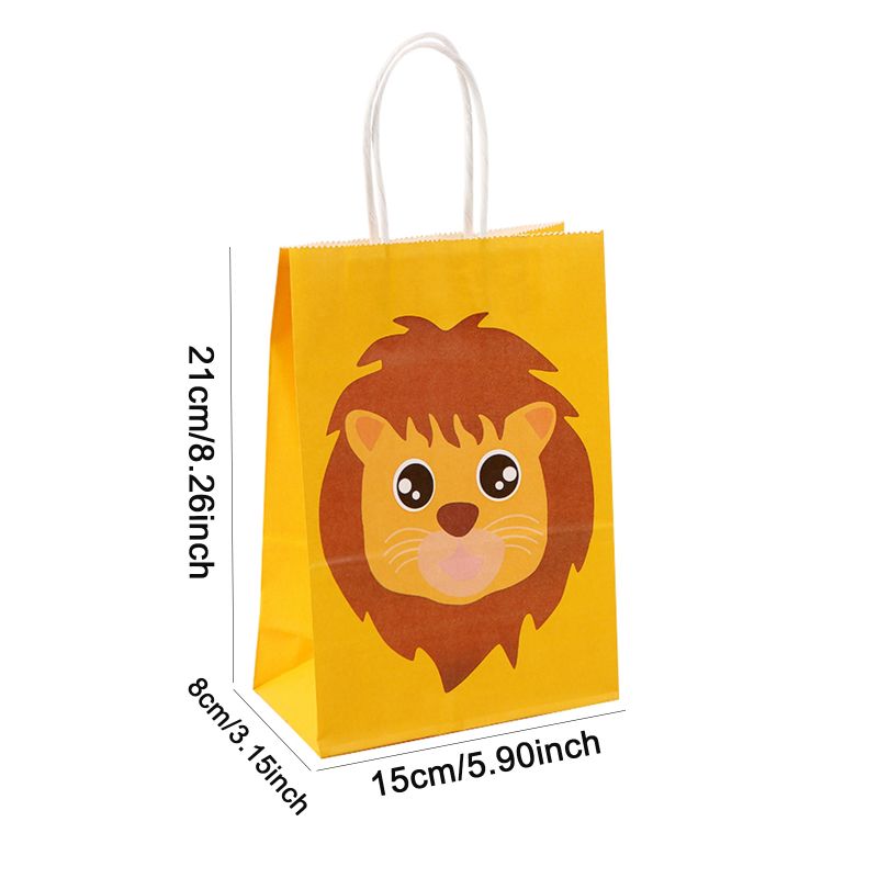 6pcs Jungle Animal Gift Bags Lion Zebra Elephant Pattern Paper Packaging Bag for Girl Boy Birthday Party Decoration Baby Shower PartyDecorHQ