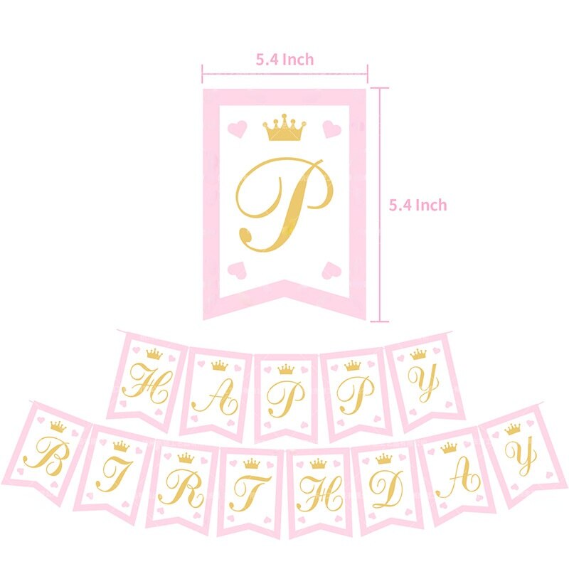 Princess Themed Party Decorations Crown Banner Cake Toppers Pink Gold Confetti Balloons st Birthday Supplies 