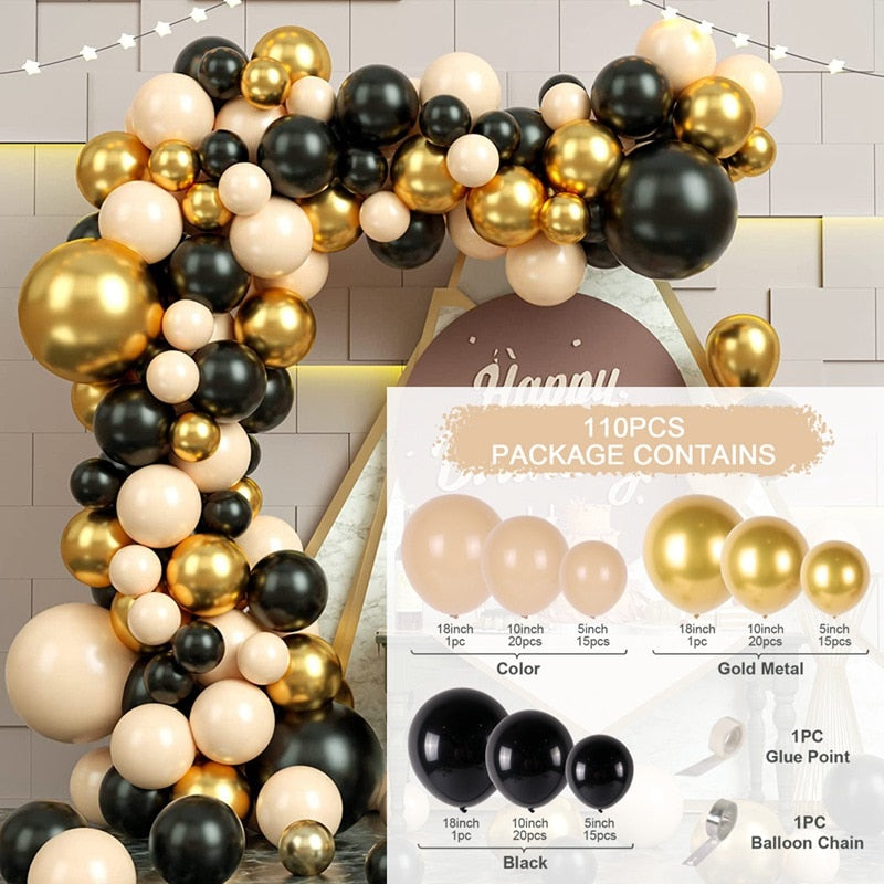 Birthday Black Gold Balloon Garland Arch Kit Happy 30 40 50 Birthday Party Decoration Adults Baby Shower Balloon Supplies PartyDecorHQ