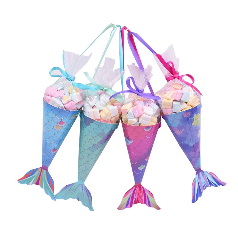 pcs/set Mermaid Tail Paper Candy Box Popcorn Cookie Bag Birthday Party Gifts Packaging Decor Baby Shower Supplies 