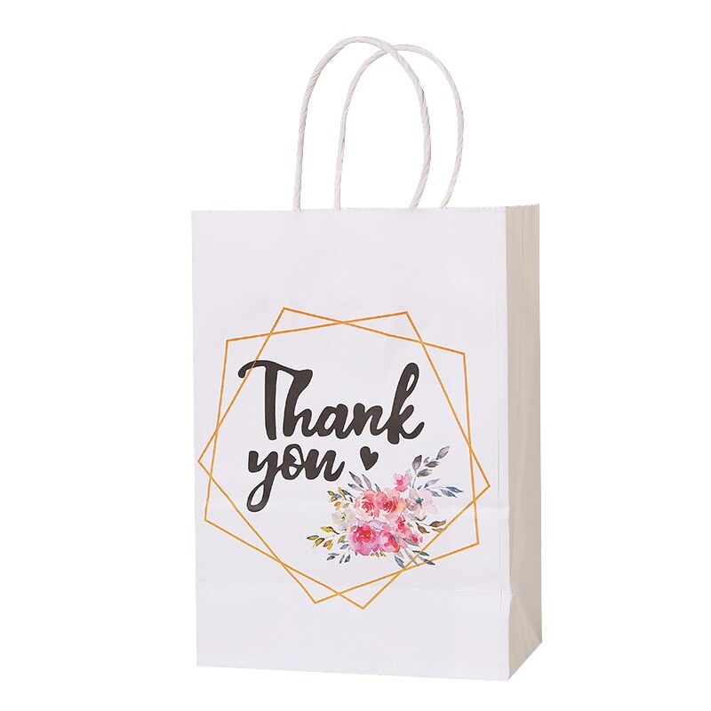 pcs Thank Tote Bag White Paper Gift Bags Candy Cookie Packaging Wedding Birthday Party Decoration Baby Shower Supplies 