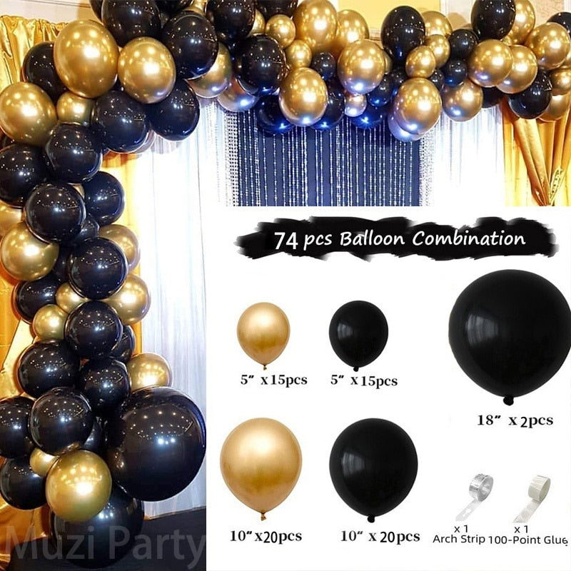 123pcs Black Golden Balloon Garland Kit Gold Confetti Latex Ballon  30th 40th 50th Happy Birthday Baby Shower Party Decoration PartyDecorHQ