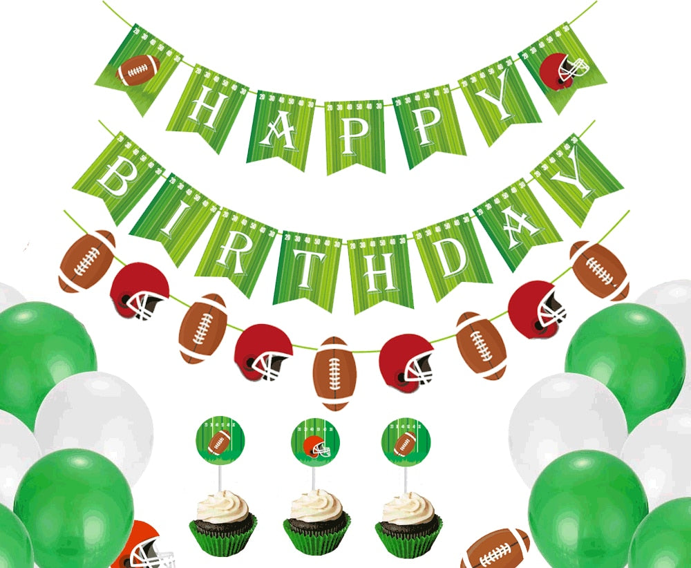 Rugby Theme Party Balloon Decoration Set Green Cake Topper Happy Birthday Banner st Supplies 