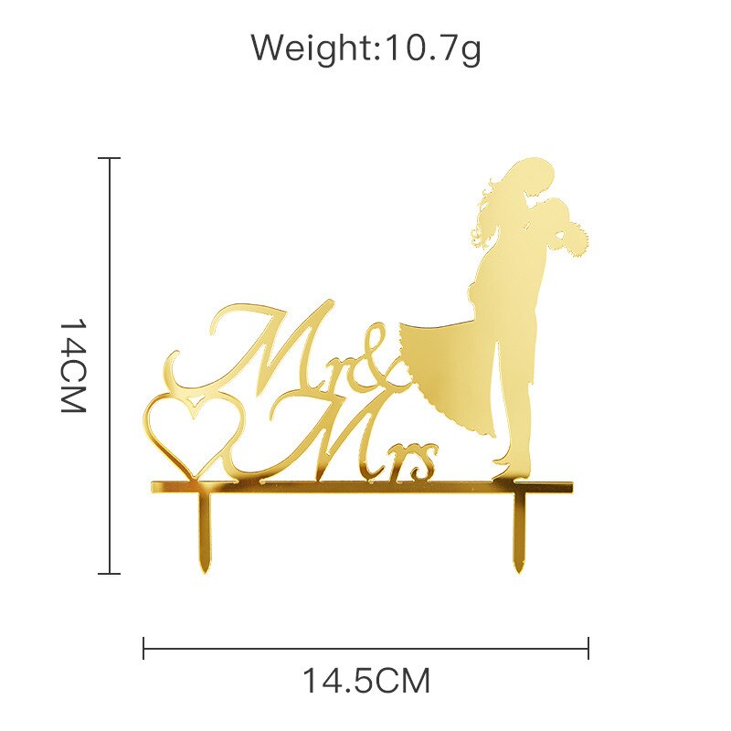 New Gold Mr Mrs Wedding Acrylic Cake Toppers Diamond Rings Valentine's Day Cupcake Topper Party Decorations 