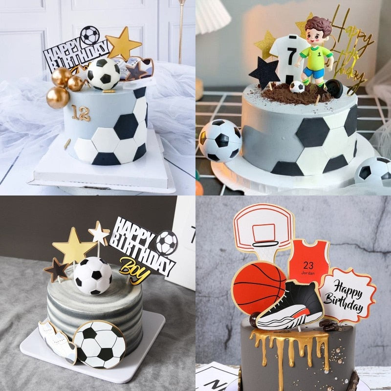 Soccer Football Basketball Cake Topper Happy Birthday Boy Decor Children Party Theme Supply 