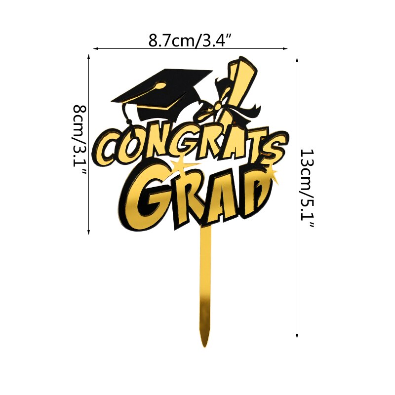 Class Cake Topper Congrats Grad Gold Black Acrylic Cupcake Toppers Graduations College Celebration Party Decorations 