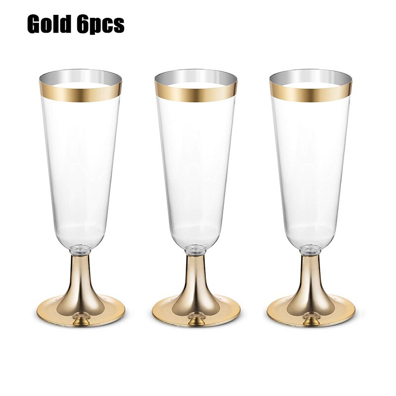 pcs Rose Gold Silver Disposable Goblets Cup Plastic Transparent Drink Champagne Cups Wedding Birthday Party Festival Supplies 