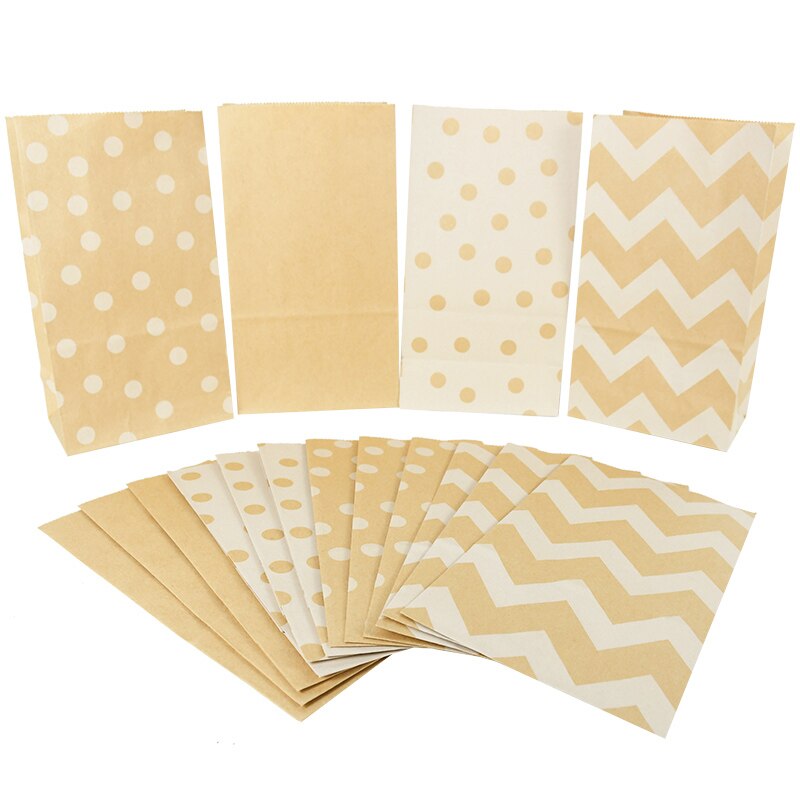 10pcs Kraft Paper Bag Dot Stripe Print Gift Bags Packaging Biscuit Candy Bread Snacks Takeaway Bags Wedding Event Party Supplies PartyDecorHQ