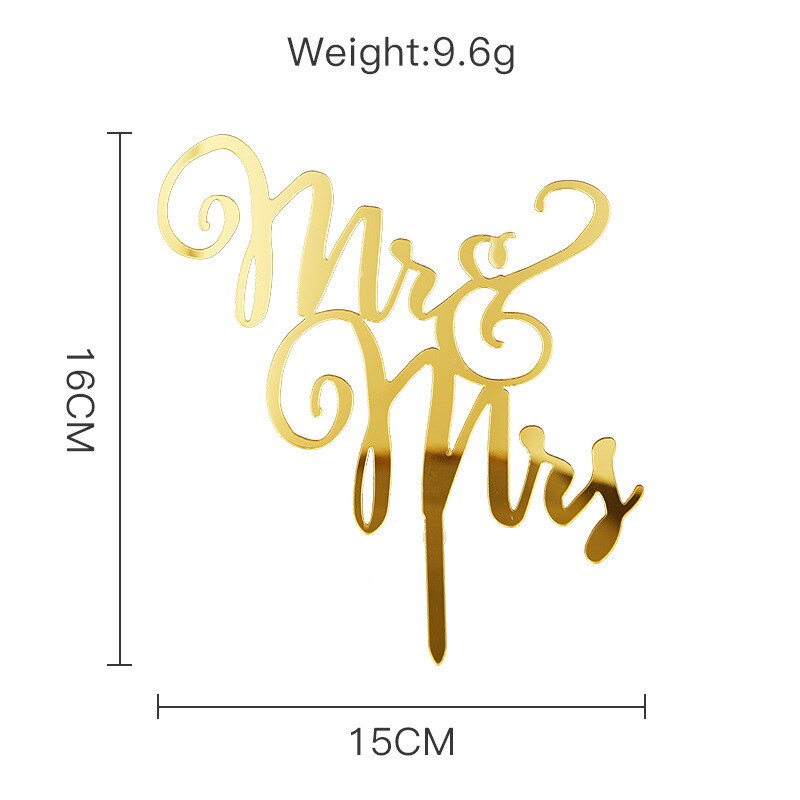 New Gold Mr Mrs Wedding Acrylic Cake Toppers Diamond Rings Valentine's Day Cupcake Topper Party Decorations 