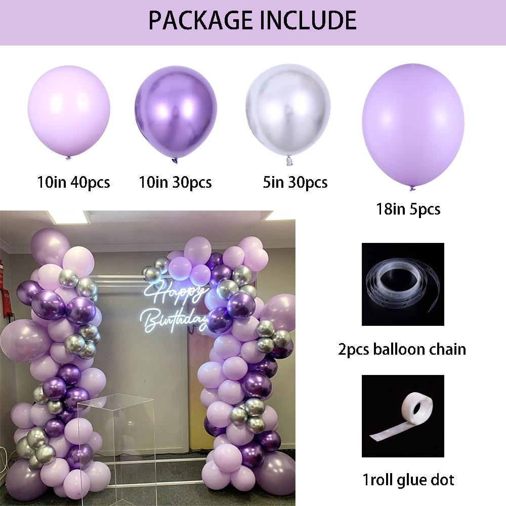 pcs Macaron Purple Balloon Garland Arch Kit Metallic Silver Latex Balloons Birthday Party Bridal Shower Decoration Inflatable Decorations