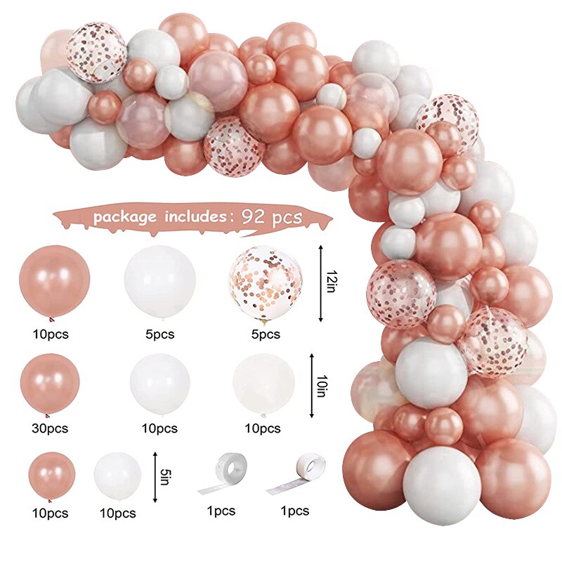 92pcs Rose Gold Balloons Garland Arch Kit for Wedding Birthday Party Decoration Baby Shower Anniversary Bachelorette Decor PartyDecorHQ