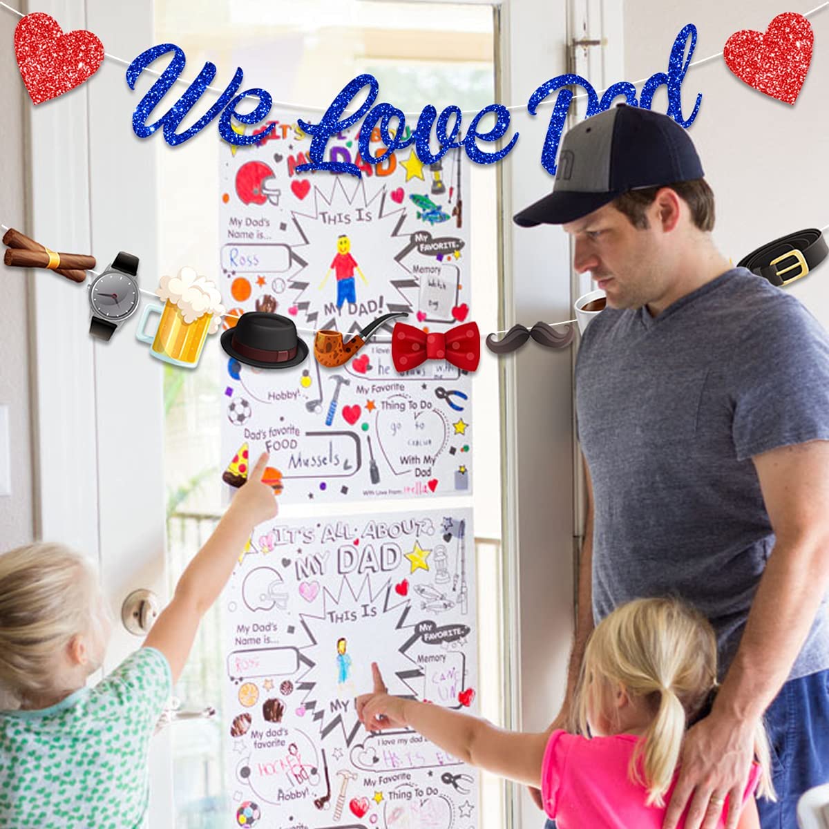 Father's Day Party Decorations Love Dad Banner Blue Glitter Best Ever Father’s Supplies 