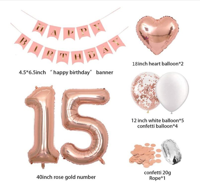 Rose Gold Party Decoration Pink Banner Confetti Balloons Set inch Love Heart Birthday Supplies 