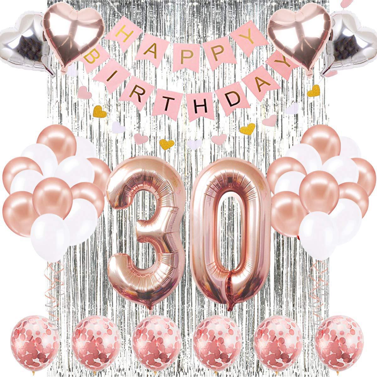 Rose Gold Silver Foil Confetti Balloon Set Banner Curtain Women th Birthday Party Decoration Supplies Inflatable Decorations