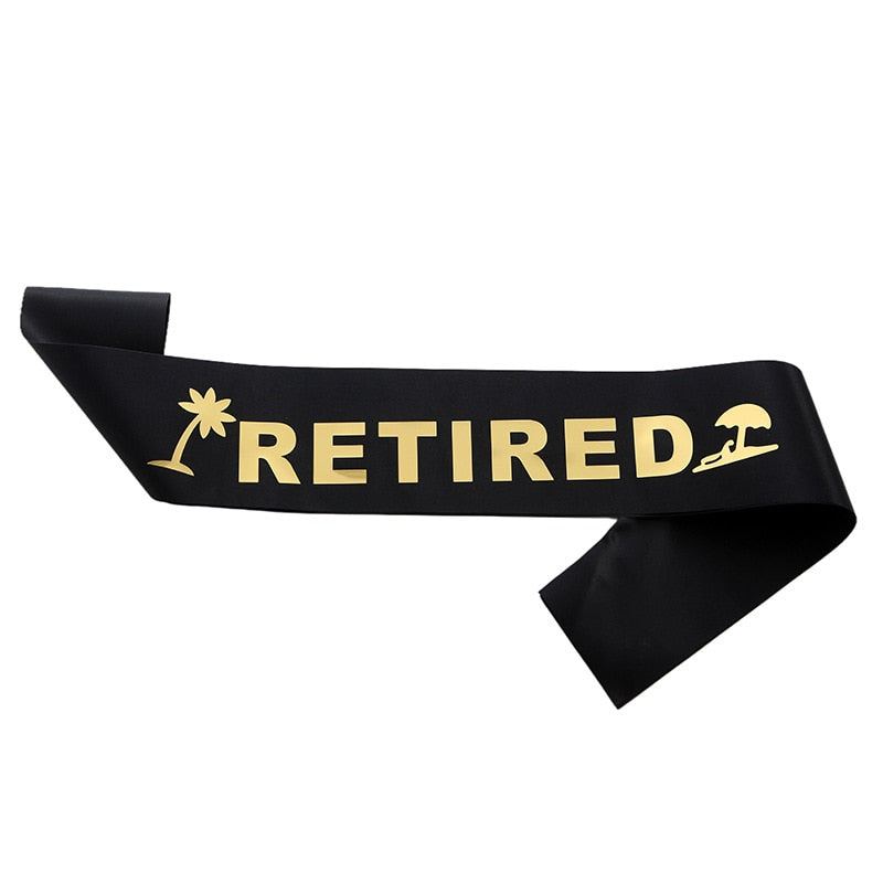 Fashion Retirement Etiquette Belt Satin Cloth Bronzing RETIRED Shoulder Strap for Retirement Ceremony Party Supplies PartyDecorHQ