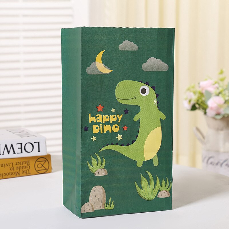 pcs Cartoon Dinosaur Gifts Bags Kraft Paper Candy Cooking Bag Packaging Jungle Birthday Decoration Baby Shower Guests Gift 