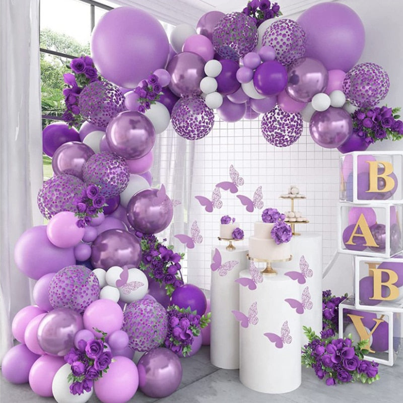 Purple Balloon Garland Arch Kit Rose Gold Latex Wedding Birthday Party Decor Kids Baby Shower Girl Supplies Inflatable Decorations