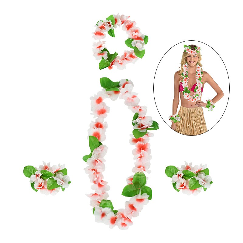 4Pcs/set Hawaiian Flower Wreath Garland Tropical Artificial Flower Headband Necklace For Summer Birthday Wedding Party Supplies PartyDecorHQ