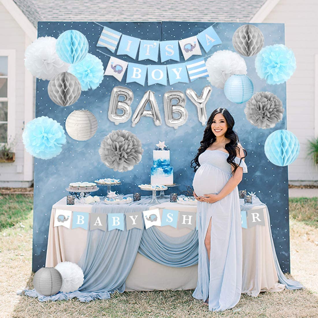 Baby Shower Theme Party Decorations Boy Banner Paper Lantern Flower Honeycomb Balls Gender Reveal Supplies 