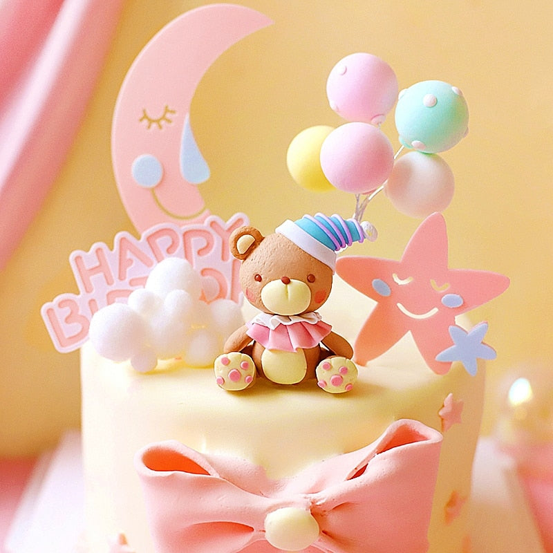 Cartoon Lovely Bear Birthday Party Star Moon Cake Topper Child Theme Baby Dessert Decoration Baking Cakes 