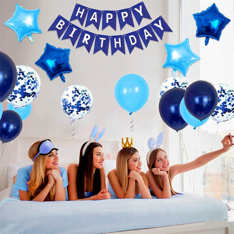 Years Old Birthday Party Decoration Blue Latex Balloon Kit Banner Foil Number Balloons Boys 