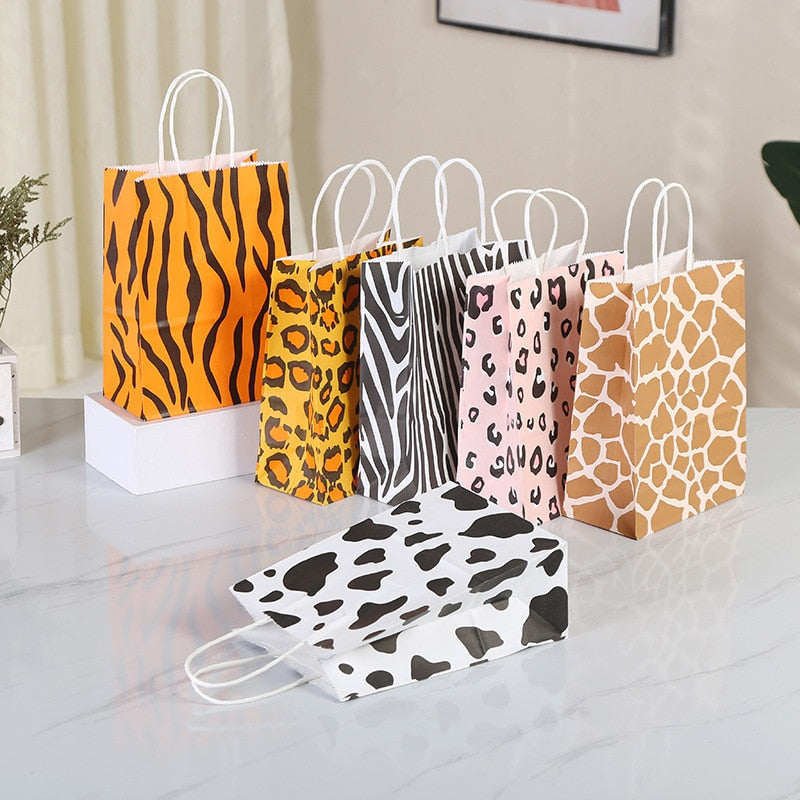 pcs Paper Tote Bag Zebra Tiger Floral Candy Gifts Packing Bags Jungle Birthday Party Decoration Baby Shower Wedding Supplies 