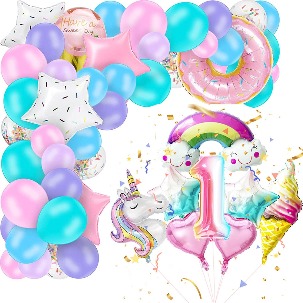 Donut Ice Cream Party Number Balloons Garland Arch Kit Doughnut Backdrop Birthday Photo Props Favor Decorations Supply Inflatable