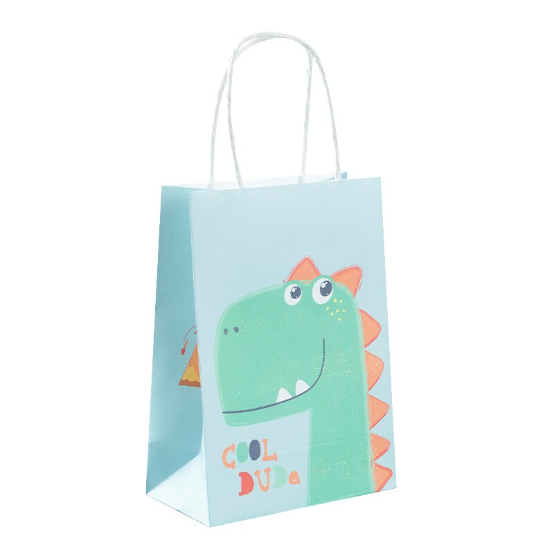 pcs Cartoon Animals Paper Tote Bag Lion Tiger Dinosaur Gifts Packing Shopping Bags Kids Birthday Anniversary Baby Shower Decor 