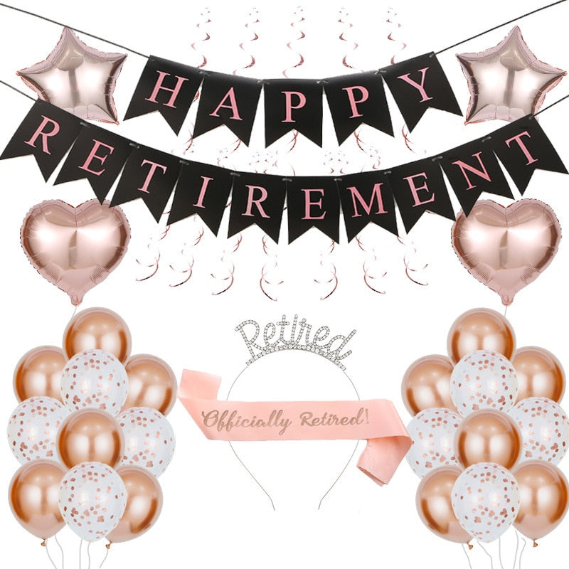 Retirement Party Decorations Rose Gold Confetti Balloons HAPPY RETIREMENT Letter Banner Supplies 