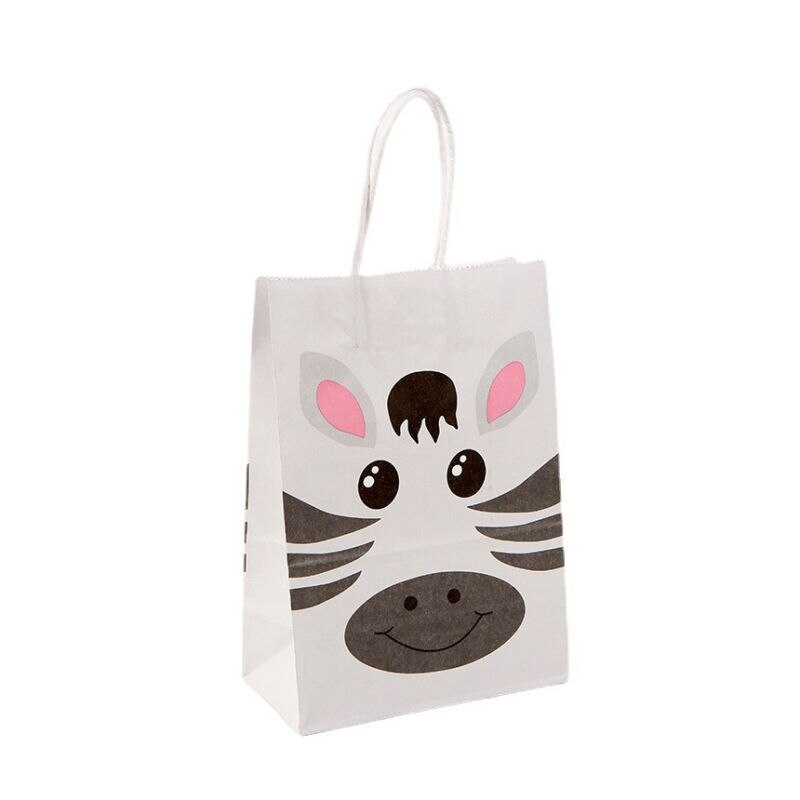 6pcs Jungle Animal Gift Bags Lion Zebra Elephant Pattern Paper Packaging Bag for Girl Boy Birthday Party Decoration Baby Shower PartyDecorHQ