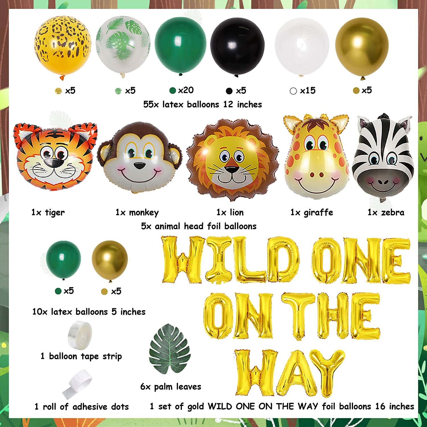 Wild One Way Gold Jungle Animals Balloon Garland Arch Kit Boy Girl Baby Shower st Birthday Party Decorations Inflatable