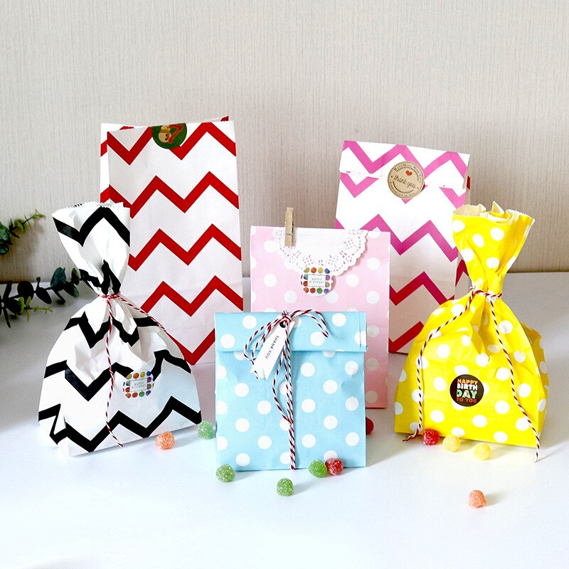 pcs Retro Gifts Bags Dot Wave Pattern Kraft Paper Wrap Bag Candy Cooking Packaging Wedding Birthday Decoration Baby Shower 