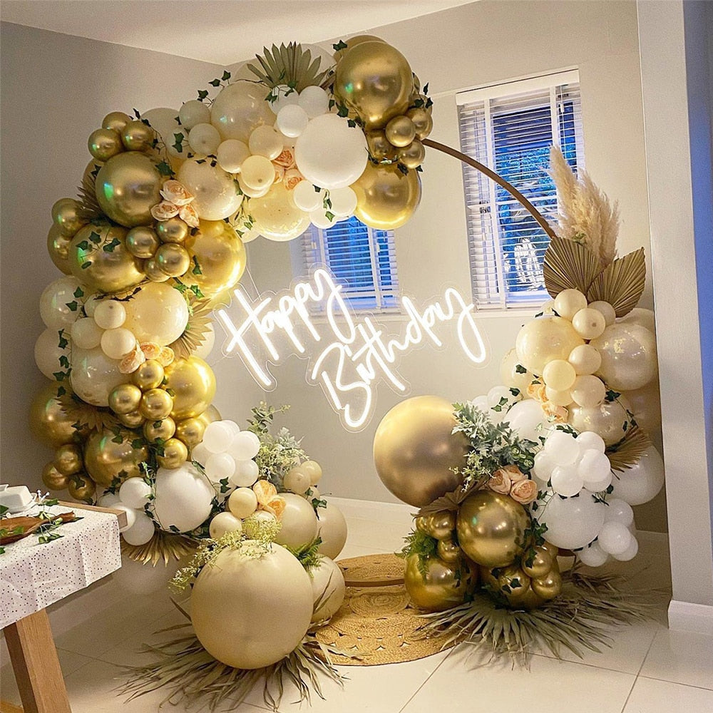 Pcs Cream White Gold Birthday Balloons Garland Baby Shower Wedding Happy Party Decorations DIY Balloon Arch Chain Inflatable