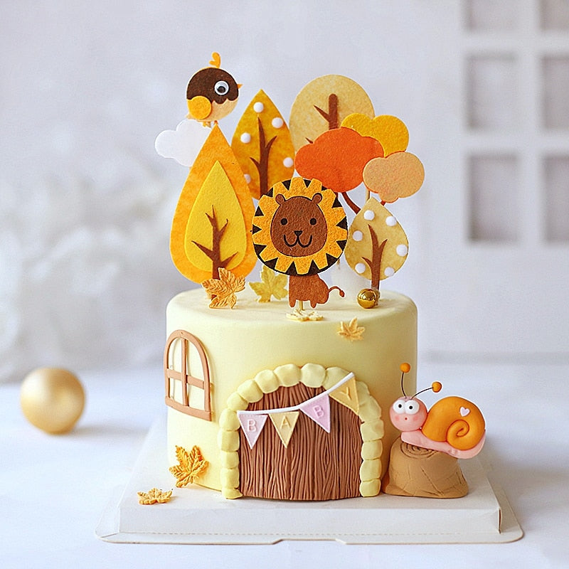 Woodland Animals Cake Decor Soft Snail Bird King One Jungle Safari Topper Happy Birthday Party Kids Baking Supplie 